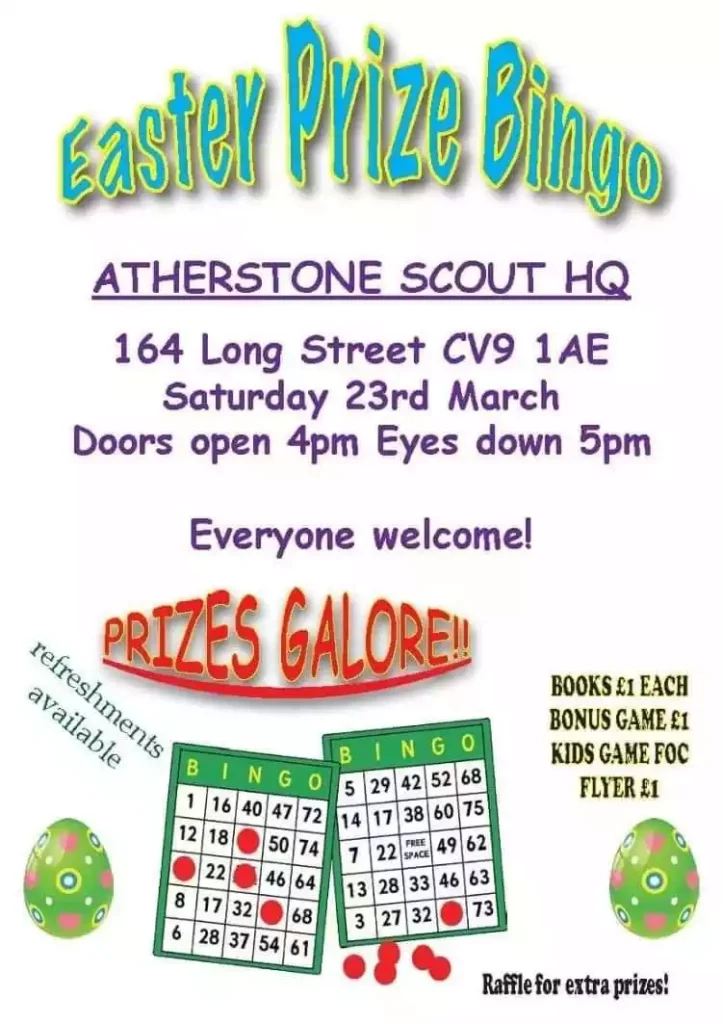 Easter Prize Bingo Saturday 23rd March 2024 1600