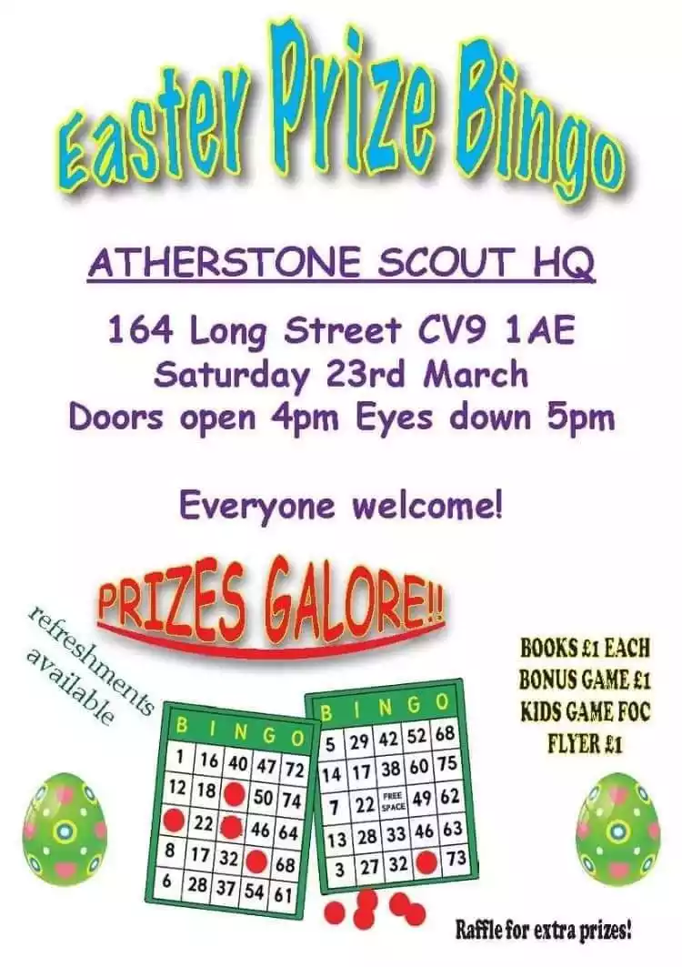 Easter Prize Bingo Saturday 23rd March 2024 1600