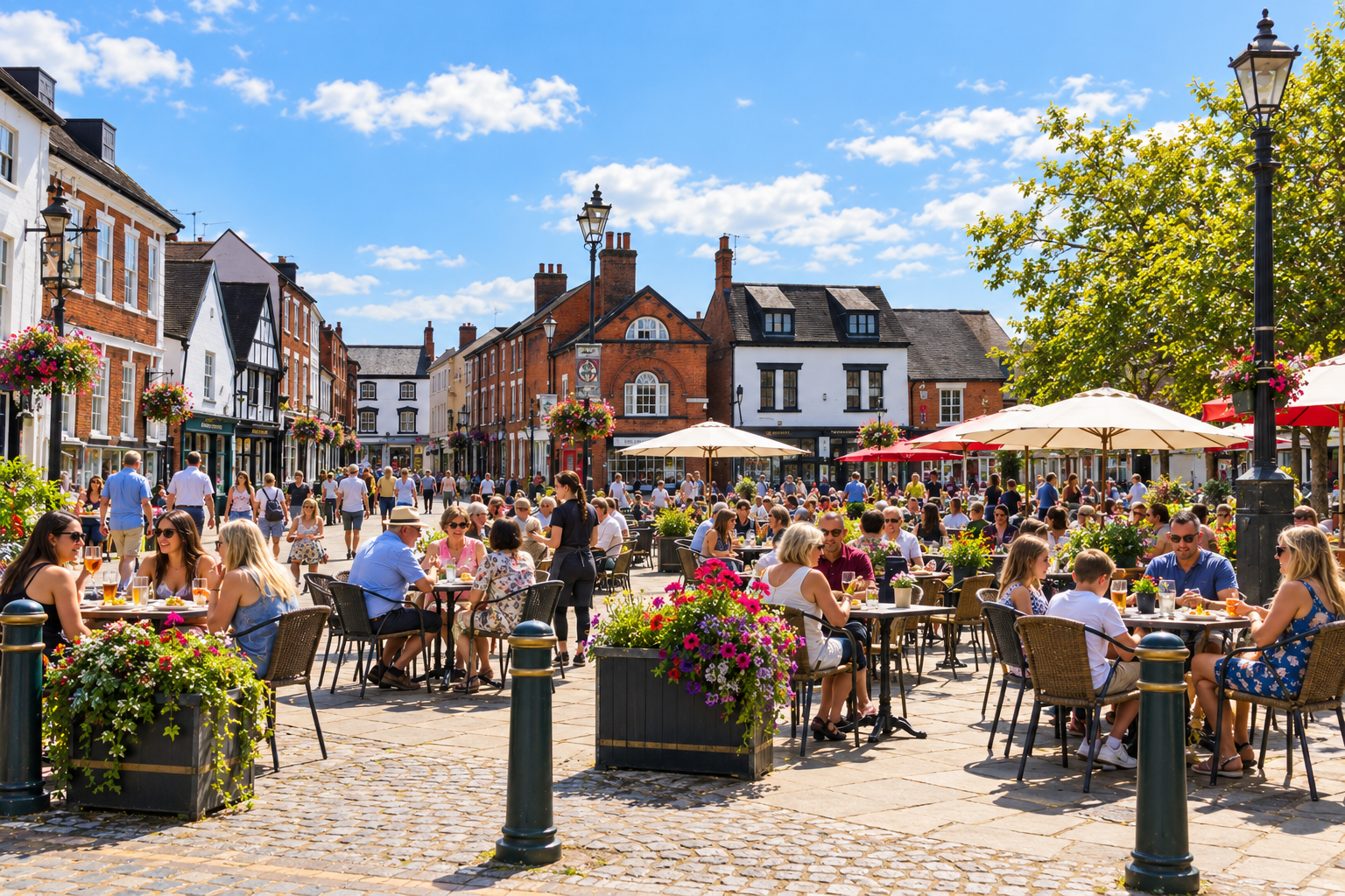 Summer lunch and outdoor seating in Atherstone Market Square